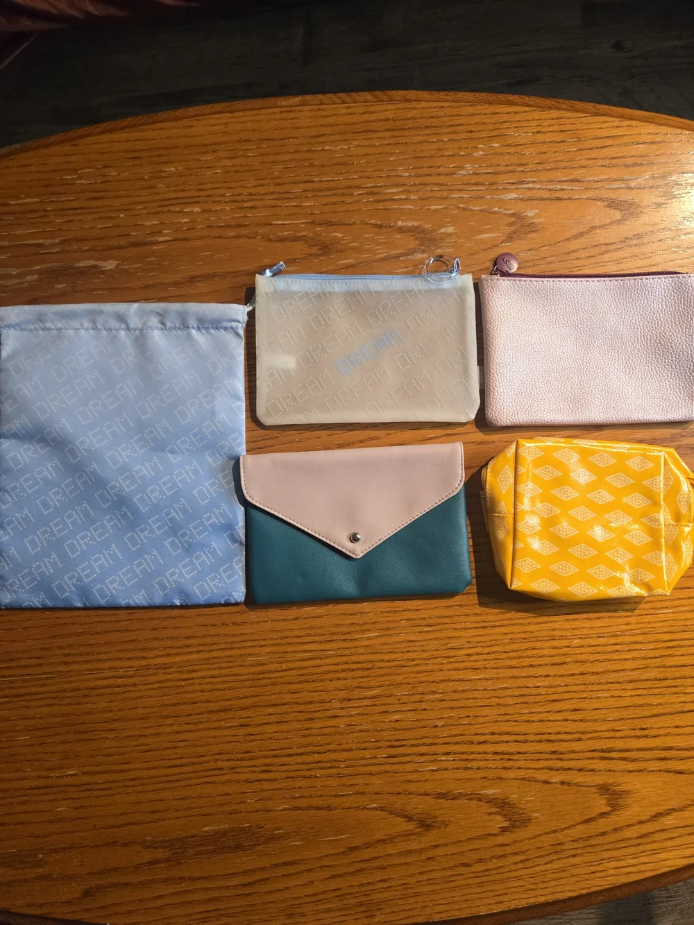 ipsy Assorted Pouch Makeup Bags Set in Light Blue, Beige, Pink, Teal, Yellow